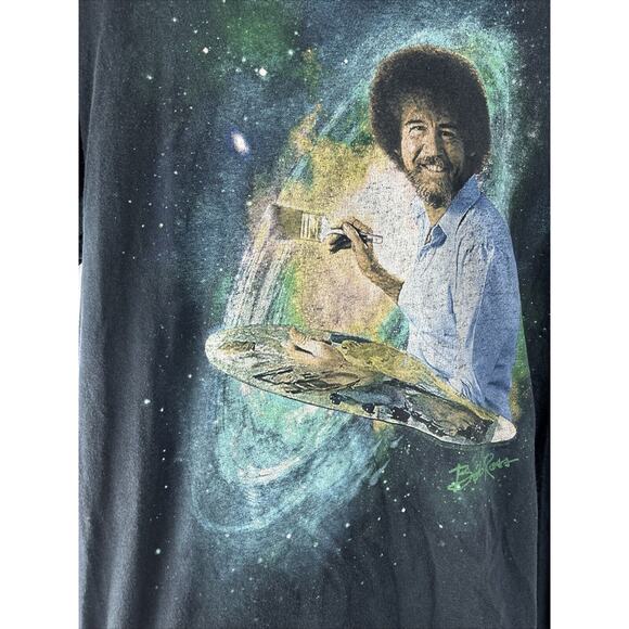 Bob Ross Mens Shirt Black Size Large Short‎ Sleeve Crewneck Graphic Painter Read - Picture 2 of 11